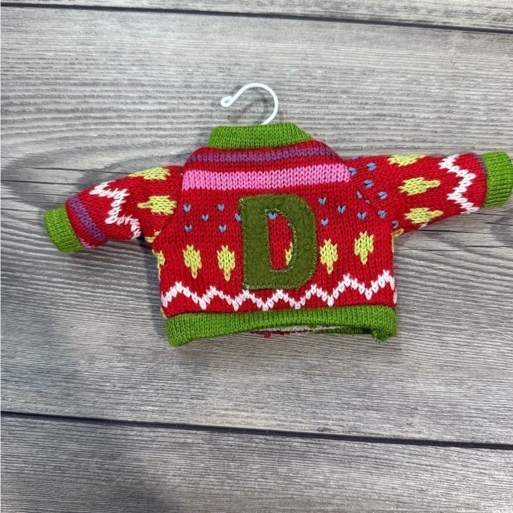 Knitted Christmas Sweater Ornament with D monogram | Knitted Sweater Ornaments